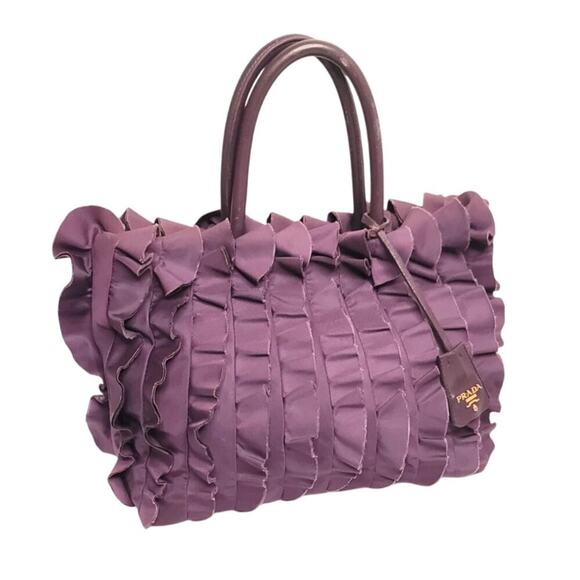 Prada Nylon Violet Frill Tote Bag - Picture 2 of 11